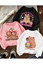 Girl's 3-Piece Pink-White-Black Cherry Licking Printed Sweatshirt