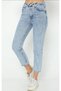 Bt16008423 Women's High Waist Blue Snow Wash Stretch Fabric Mom Jeans Pants - 6