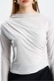 Sandy Fabric Cross Ruched Detail Long Sleeve Blouse - 3