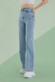 Bt13579740 Blue Women's 90's Wide Leg Snow Wash Casual High Waist Stretch Fabric Jeans Denim Pants - 3
