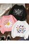 Girl's Triple Sassy Mode Happy Hearts and Daisy Printed Circular Neck Sweatshirt