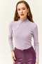 Women's Lilac Button Detailed Half Fisherman Fleece-Lined Stretch Blouse Blz-19003155