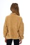 Brown Girl's Mock Neck Zippered Pockets Off Shoulder Embroidery Printed Plush Cardigan - 4