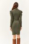 Women's Khaki Half Fisherman Sleeve Detailed Fleece-Lined Mini Dress Elb-19002564 - 5