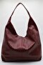 Women's Burgundy Oversized Casual Knitted Textured Large Interior Volume Shopper Hand, Arm and Shoulder Bag - 2
