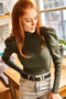 Women's Khaki Princess Sleeve Stretch Fabric Blouse Blz-19003154 - 3