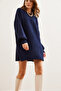 Women's Navy Blue Balloon Sleeve Soft Textured Knit Tunic Dress Elb-19002560 - 3