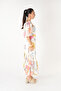 Square Neck Puff Sleeve Floral Patterned Midi Length Linen Dress 009 - 4