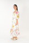 Square Neck Puff Sleeve Floral Patterned Midi Length Linen Dress 009 - 3