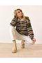Khaki - Retro Thick Striped Buttoned Polo Neck Knit Sweater - 2