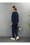 Women's Long Sleeve Crew Neck Viscose Two Thread Blouse and Pants Double Suit - 3