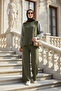 Maribel Double Hijab Set – Green with Striped Shirt Detail - 4