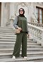 Maribel Double Hijab Set – Green with Striped Shirt Detail - 7