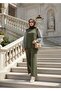 Maribel Double Hijab Set – Green with Striped Shirt Detail - 5