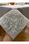 Lotus Lace Detailed Carefree Tablecloth, Handcrafted French Lace, Silvery Gray