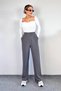 Women's Stretch Fabric Velcro Closure Dark Gray High Waist Palazzo Pants - 5
