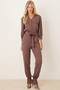Women's Mink V-Neck Belted Jumpsuit with Pockets Arm-26K136044