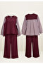 Maribel Double Hijab Set – Burgundy with Striped Shirt Detail - 8