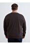 Lcwaikiki Classic Brown Large Size Crew Neck Printed Men's Thick Sweatshirt - 4