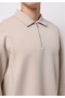 Comfort Fit Polo Neck Plain Men's Beige Long Sleeve T-Shirt - 4