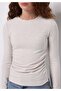 Slim Fit Round Neck Plain Women's Ecru T-Shirt - 8