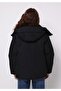 Regular Fit Hooded Zippered Lined Detachable Hood Women's Black Coat - 2