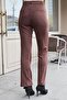 Women's Diagonal High Waist German Pocketed Pipe Leg Trousers-Brown - 7