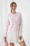 Women's Pink Crew Neck Button Detail Soft Textured Knitwear Cardigan