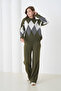 Women's Khaki Crew Neck Argyle Pattern Sweater Pants Knitwear Top and Bottom Set - 5
