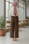 Women's Brown High Waist Front Tie Wide Leg Pants (Stylish Combination Hijab Pants) - 4