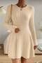 Beige Long Sleeve Fitted Ribbed Knit Mini Dress - 3