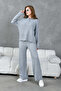 Women's Gray Polo Neck Oversized Sweater Pants Knit Top and Bottom Set - 7