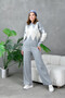 Women's Gray Crew Neck Diamond Pattern Sweater Pants Knitwear Top and Bottom Set - 3