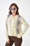 Women's Yellow Crew Neck Button Detail Patterned Knitwear Cardigan - 3