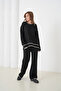 Women's Black Crew Neck Oversized Sweater Pants Knitwear Bottom-Top Set - 4