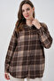 Women's Plaid Pattern Oversized Lumberjack Shirt 3854 Brown - 3