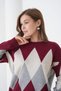 Women's Burgundy Crew Neck Diamond Pattern Sweater Pants Knitwear Top and Bottom Set - 2