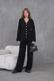 Women's Black Self-Textured Buttoned Sweater Pants Knitwear Bottom-Top Set - 3