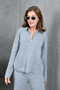 Women's Gray Polo Neck Oversized Sweater Pants Knit Top and Bottom Set - 2
