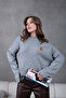 Women's Gray Mock Neck Oversized Embroidered Knitwear Sweater - 6
