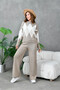 Women's Light Taupe Crew Neck Diamond Pattern Sweater and Pants Knitwear Set