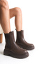 Women's Brown Leather Elastic Thick Sole Boots - 4