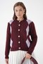 Women's Burgundy Crew Neck Button Detail Patterned Knitwear Cardigan - 7