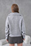 Women's Gray Polo Neck Oversized Half Placket Soft Textured Knitwear Sweater - 8