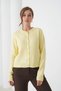 Women's Yellow Crew Neck Button Detail Soft Textured Knitwear Cardigan