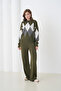 Women's Khaki Crew Neck Argyle Pattern Sweater Pants Knitwear Top and Bottom Set - 6