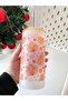 Christmas Themed Printed Frosted Glass Cup with Bamboo Lid and Straw - 2