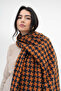 Houndstooth Patterned Wool Winter Scarf - Orange