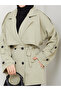 Button Detailed Belted Oversized Trench Coat Rc853107 - 7