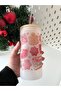 Christmas Themed Printed Frosted Glass Cup with Bamboo Lid and Straw